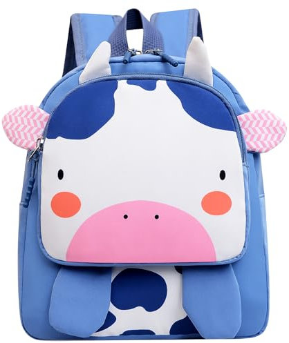 MISWAN Kindergartenrucksack Mädchen Jungen, Tier-Motive Kinderrucksack Leicht und Robust Für 1-5 Jährige Bietet Platz für Eine Lunchbox, 29x26x8cm (Blaue Kuh)