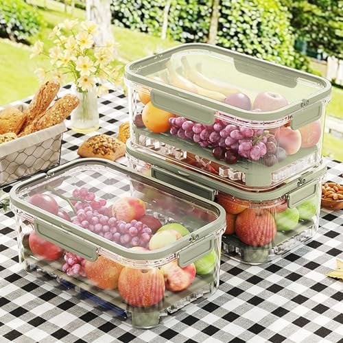 ZgoEC 3 Pack Fruit Storage Containers Airtight, Portable Food Storage Containers 2800ml x 3 Plastic Fridge Containers with Lids, Reusable Fresh Storage Containers for Kitchen, Camping, Picnic