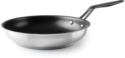 LACOR - 47428 - Sartén Antiadherente Origin, Acero Inoxidable 18/10, Antiadherente QuanTanium®, Libre de PFO, Fondo Termodifusor Sandwich, Lavado a Mano, Apto Inducción, Apto para Horno, Ø28cm