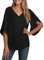 YGJIEGENG Camicia Donna Elegante a Manica a 3/4 Top Estiva Casual Tessuto in Chiffon Scollo a V Blusa Camicetta Manicotto Split Nero M