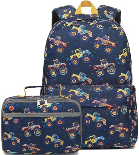 CAMTOP Rucksack für Kinder, Jungen und Mädchen, Vorschulrucksäcke mit Lunchbox, Kleinkind, Kindergarten, Schule, Büchertaschen-Set, Monster Truck-3, Kompakt