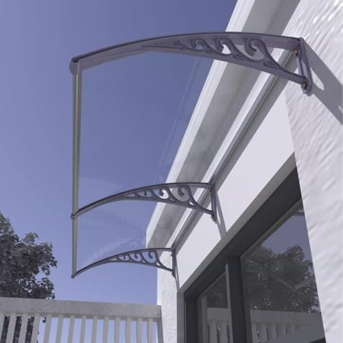 Marquise de Porte d’Entrée,Auvent de Véranda Protection Contre la Neige et le Vent,Toit Marquise en Polycarbonate,Panneau Transparent+Support Blanc,Noir,Gris,Auvent Fenêtre (80x240cm/32x94,Gray)