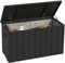Outsunny Coffre de rangement, malle de jardin, capacité 450 L, avec poignée, roulettes et vérin à gaz, en métal, 125,5 x 61,5 x 70 cm, gris foncé