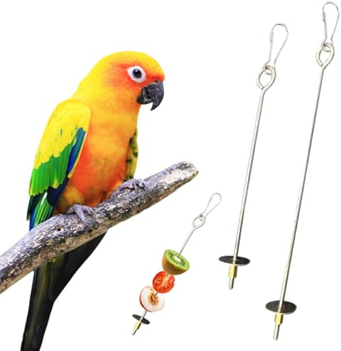 2 Pcs Parrot Fruit Skewer, Stainless Steel Bird Feeder, Budgie Cockatiel | 2 stainless steel bird fruit skewers, parrot feeder for budgies parakeets cockatiels, rust-proof, easy clean