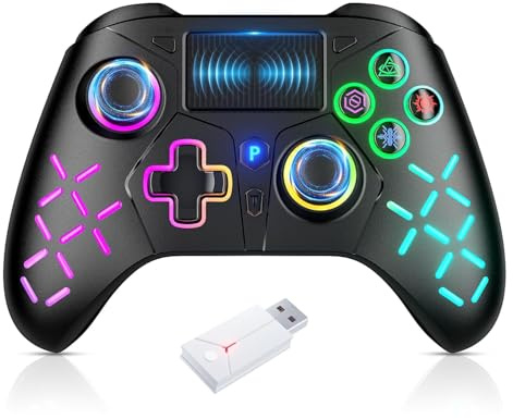 Bonacell RGB Wireless Controller für Ps5/PC/P4, Motor-Vibration/6-Achsen-Sensor/Turbo/3,5-mm-Audiobuchse/Touchpad für P5 Pro/Slim/PC