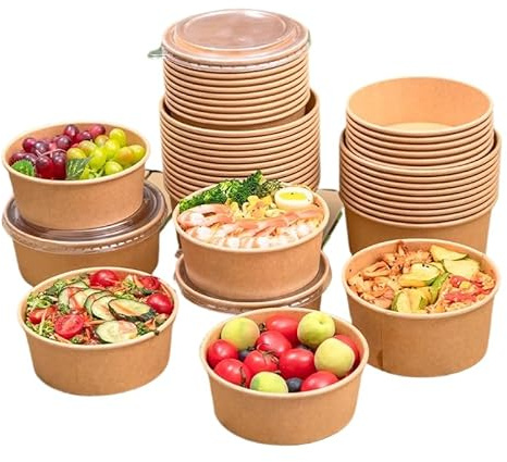 Leak-Proof 1000ml Kraft Paper Bowls [50-Pack] - Biodegradable, Microwave Safe Disposable Bowls for Salads, Snacks, Takeaway (Compostable & Eco-Friendly) (1000ml)