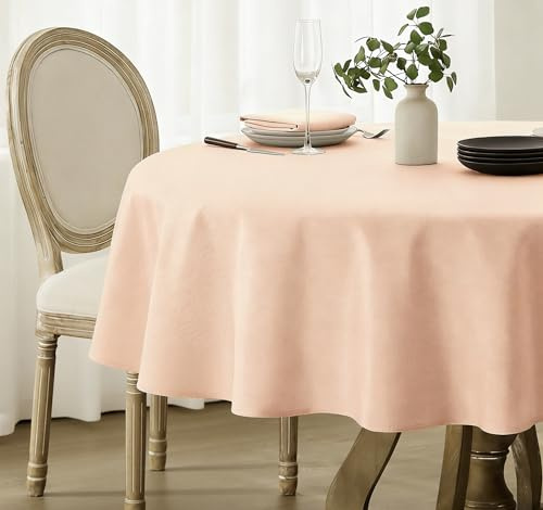 Softalker Nappe Rose Ronde 120cm de diamètre Anti Tache Nappe extérieurs en Lin Moderne Nappes Tissu Résistant à l'eau & Lavable Protection de Table pour Jardin, Printemps, Anniversaires,Mariage