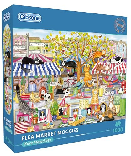 Gibsons Flohmarkt Moggies 1.000 Stück Puzzle für Erwachsene – charmante Katzen und Marktbühne von Kate Mawdsley – nachhaltig Großbritannien/EU hergestellt – ideales Geschenk für Katzenliebhaber
