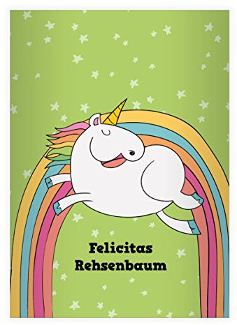 Kartenkaufrausch 8 personalisierte, Super süße Einhorn DIN A4 Schulhefte, Rechenhefte mit Regenbogen und Sternen in grün Lineatur 7 (Kariertes Heft)