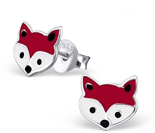 Fuchs Ohrstecker 925 Echt Silber mit Emaille Kinder Mädchen Ohrringe
