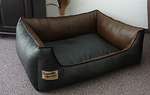 Hundebettenmanufaktur Hundebett Hundesofa Schlafplatz Kunstleder Similpelle Farbe und Größe wählbar von XS bis XXL (130 cm X 100 cm, schwarz braun)