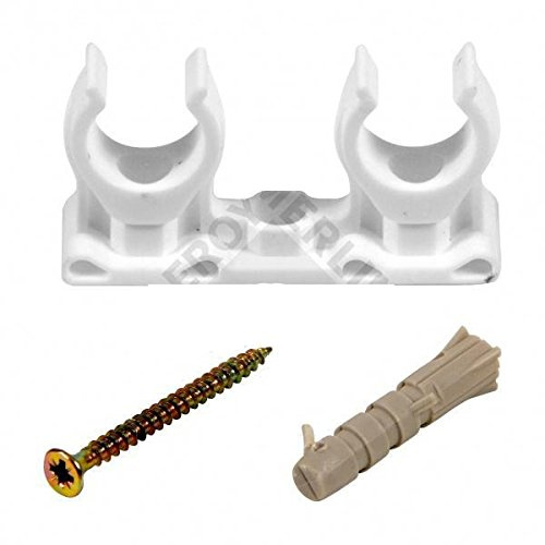 Tycner 5 x offene Rohrschellen schnappen in Klammer Doppel 20 mm Weiß Kunststoff-Clip mit Befestigungen