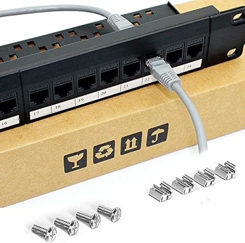Cat6 Panneau De Brassage, Rj45 Port De CâBle RéSeau Prise Droite Cadre De Gestion De Cable, Transmission Stable à Grande Vitesse, Durable, pour Le Bureau Et L'Industrie Etc (24 Port 1U Rack)
