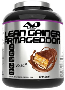 Addict sport nutrition - Armageddon - Protéine de musculation - 100g de protéines par portion - Gainer avec whey rapide, BCAA, L-Glutamine et Maltodextrine - Prise de masse Intensive - 2 Kg - Snikers