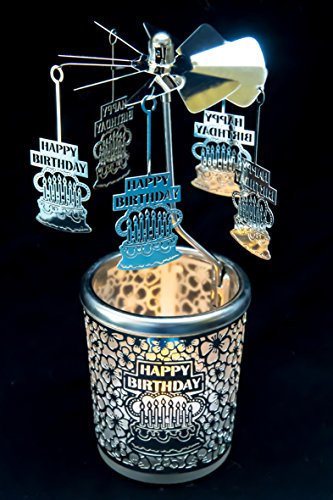 Pyramide/Rondell Silber Teelichtglas im Geschenkkarton Set inkl. Dufthänger (Geburtstag)