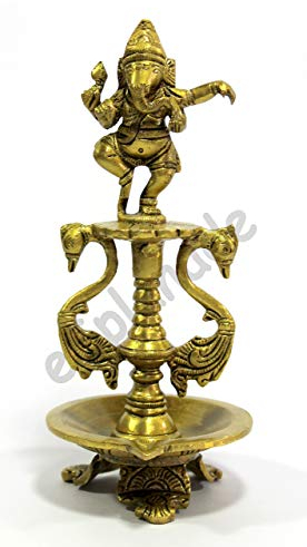 ESPLANADE - Messing Diya | Öllampe | Wohnkultur | Messing Diya | Messing Deepam | Messing Lampen | Kuthu Vilakku | Öllampe, Lampen für Zuhause und Büro (Tanzende Ganesha)