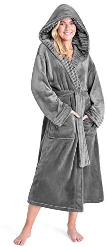 CityComfort Accappatoio da Donna con Pelo Morbido Girls Kimono Gowns Vestaglia Accappatoio in Pile - Nastro Avvolto Regalo di Natale (Carbone, L)