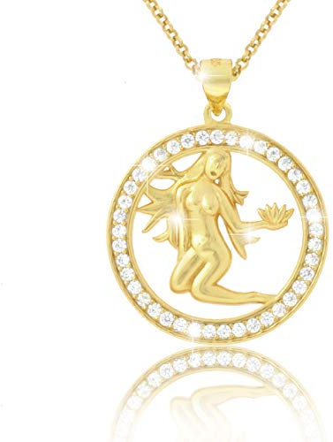 PAVELS elegante Damen Sternzeichen Kette JUNGFRAU 18 Karat Gold plattiert glänzende Zirkonia in AAA Qualität aus der Kollektion ECLIPSE inkl. Schmuckbox und Echtheits-Zertifikat