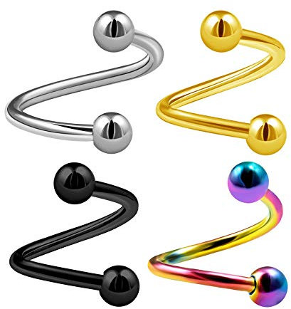 KJM FASHION 4 STK Eloxiert Edelstahl Spirale Ohr 1.2 mm 16gauge 8mm 5/16 3mm Kugeln Tragus Cartilage Helix Lip Ohrringe Piercing Schmuck 0736