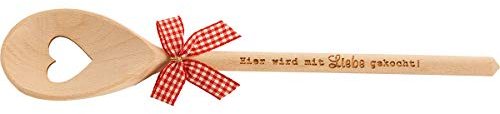 Spruchreif | Kochlöffel aus Holz mit Herz & Gravur „Hier wird mit Liebe gekocht“ | Perfekte Geschenkidee für Mutter, Vater, Hobbyköche & besondere Anlässe