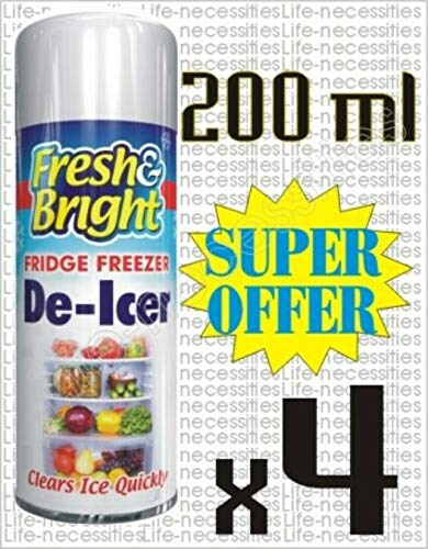LNL 4 X 200ml Quick Ice Remover Anti-Bacterial Fridge Freezer De-Icer Spray Deicer Spray Fridge Cleaner Genuine Fresh & Bright