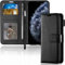 TECHGEAR iPhone 11 Pro Max Leather Wallet Case - Protective Flip Cover with Card Slots, Kickstand and Wrist Strap, Black PU Leather Compatible for Apple iPhone 11 Pro Max
