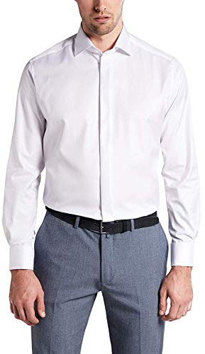 Eterna Herren Langarm Modern Fit Cover Shirt Twill White Uni, 18, weiß, Kragenweite: 45