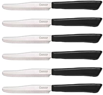 Tredoni 6 Cuchillos de Cocina - Cuchillo Serrado 11cm de Acero Inoxidable Italiano de Verduras/Filetes/Mesa, Punta Redondeada (Negro)