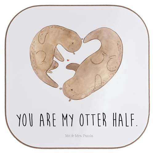 Mr. & Mrs. Panda Untersetzer für Gläser Otter Herz - Geschenk, Liebe, Tischuntersetzer, Tasse, gläseruntersetzer, Tischschoner, Coaster, Hochzeitstag