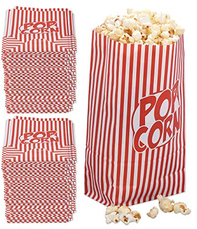 Relaxdays 288 x Popcorntüten, aus Papier, Zubehör Kino, für Filmabend und Kindergeburtstag, Retro Tüten für Popcorn, rot-weiß