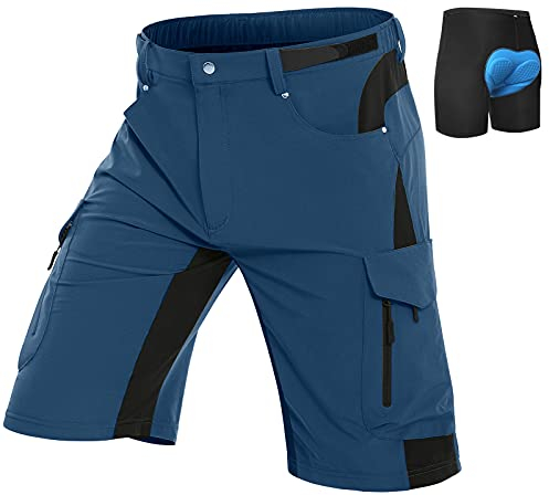 Vzteek Herren MTB Hose Fahrradhose mit Gepolstert, Schnelltrocknende MTB Shorts Mountainbike Hose Herren(Indigo,XL)