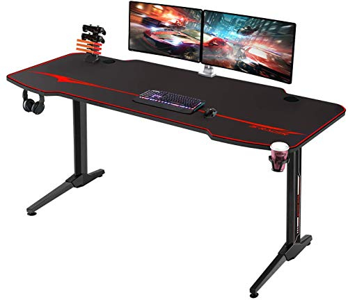Homall Scrivania Gaming Tavolo Gaming 140 cm per Videogioco, Stile di Corsa Professionale Ufficio Ergonomico a Forma di T Tavolo Computer PC con Tappetino Mouse Nero
