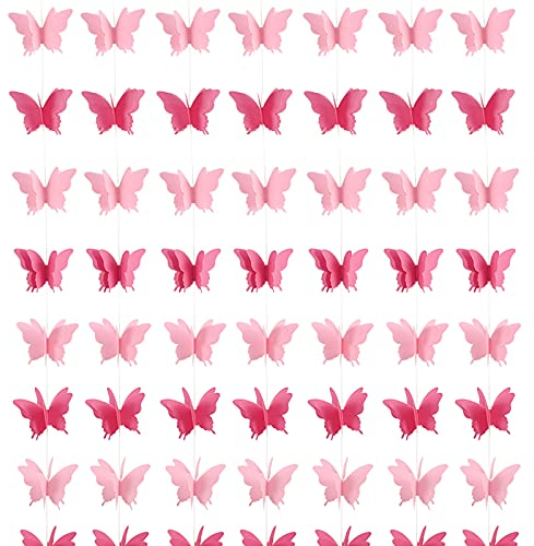 7 STK 3D Schmetterling Girlande Papier Deko Party Geburtstag Hochzeit Bunt Geburtstagsgirlande Partygirlanden Deckenhänger Banner hängende Dekorative Garland (pink)