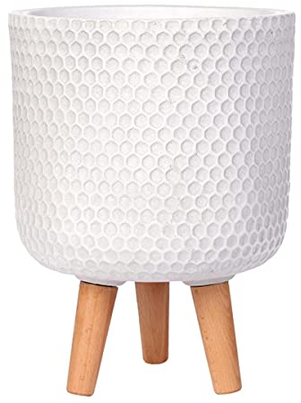 IDEALIST 21cm Indoor Plant Pot | Honeycomb White Reinforced Stone Planter with Legs | Flower Pot Cover D21 H34 cm, 7.5 litres
