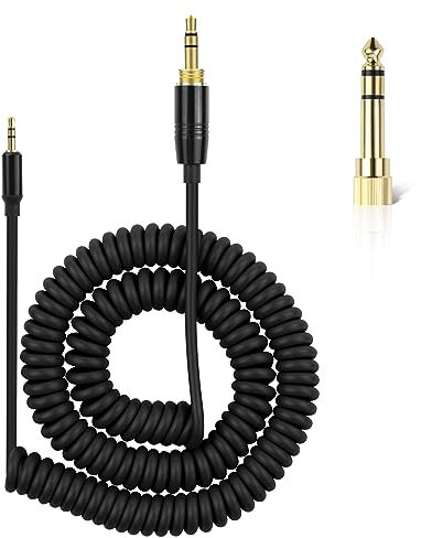 Xivip 3m Black Coiled Headphone Audio Cable, 3.5mm to 6.35mm Adapter, Compatible with Bose QC45/QC35/QC25/On-Ear/Soundlink/SoundTrue Headphones & Speakers