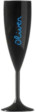 Personalised Champagne Love Flute Glass TV Any Name Font Colours Wine Cocktail Prosecco Gift (Black Flute - Blue Text)