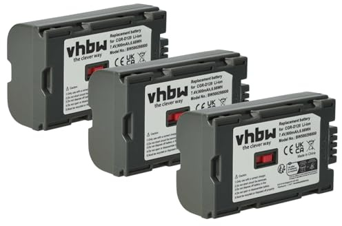 vhbw 3X Akku Ersatz für Panasonic CGP-D110, CGP-D120, CGP-D220, CGP-D28SE/1B, CGP-D320 für Videokamera Camcorder (900mAh, 7,2V, Li-Ion)