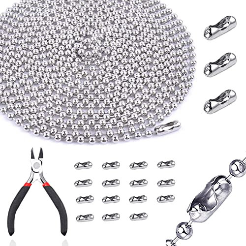 Ball Bead Chain, Pull Chain Bead, Ball Chain, Beaded Chain, 49 Feet Steel Ball Bead Chain with 100 Matching Connections and 1 Jewelry Pliers,Metal Beaded Pull Chain Extension