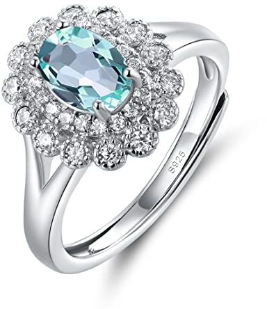 Damen Ringe Silber 925 mit stein Aquamarin Princess Diana Verstellbar Silberring Damen 925 Sterling Silber Ring öffnung Prinzessin Diana Kate Ring mit Schöne Schmuck Beutel
