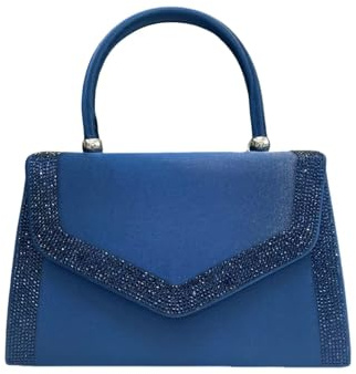 LeahWard Women's Clutch Bag Top Handle Wedding Evening Diamante Glitter Handbags (Navy)
