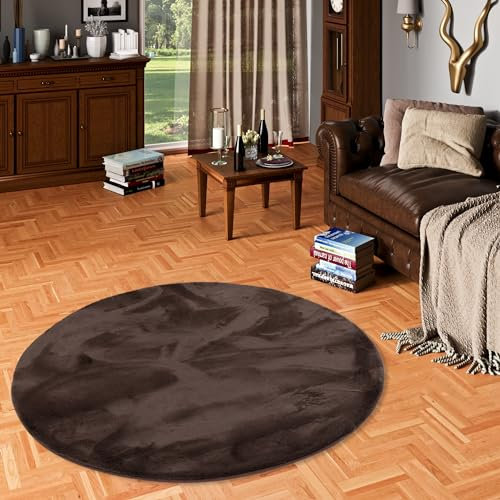 Pergamon Luxus Super Soft Fellteppich Plush Schoko Rund in 3 Größen
