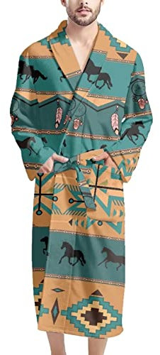 Howilath Bohemian Ethno Tribal Muster Herren Nachtwäsche Casual Loungewear Einheitsgröße Fit Any Men Leichter Bademantel, Traditionelles ethnisches Tribal-Muster, Einheitsgröße P Lus