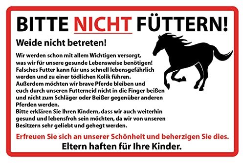 DekoDrom® Blechschild 20x30 cm Bitte nicht füttern Pferde Weide lebensgefährlich Kinder Spruch Tafel Wand Deko Bar Kneipe Cafe Sammler Geschenk