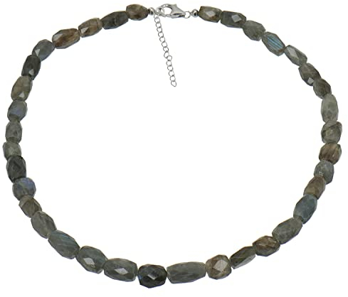 ELEDORO echter Labradorit Halskette Collier für Damen aus Silber 925 rhodiniert Karabiner 48cm plus 5cm lang