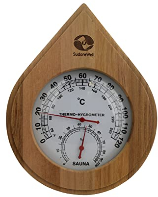 SudoreWell® Sauna Klimamesser Thermometer + Hygrometer Drop aus dunklem Zedernholz