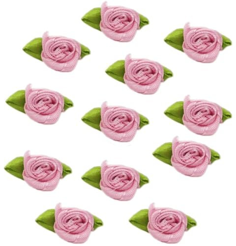 200x Mini Künstliche Blumen Rosen Köpfe,Schleifen Rosen mit Blatt,Rosen Blumenköpfe Blütenköpfe zum Basteln,Blumen-Applikationen,Streudeko für DIY Basteln Garland Scrapbooking Haarschmuck,Altes Rosa