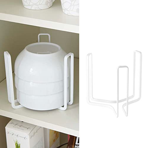 MINGFANITY Dinnerware Bowl Plate Holder Fit for 6.5 Inches Diameters Bowl, Metal Bowl Storage Dying Display Rack for Kitchen Drawer, Countertop, Cabinet, Shelf, Cupboard (White, Small 2PCS)