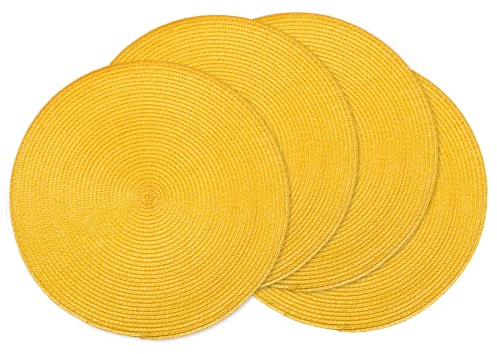 AHHFSMEI Set di 4 tovagliette rotonde intrecciate, 38 cm, per tavoli da pranzo, in tessuto naturale, resistenti al calore, set di 4 (giallo, 4)