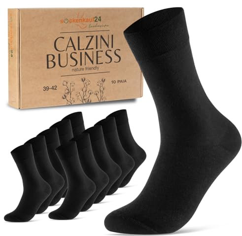 sockenkauf24 10 Paia di Calze Uomo Donna Calzini Lunghi Business Cotone Traspiranti Comode (Nero 35-38)