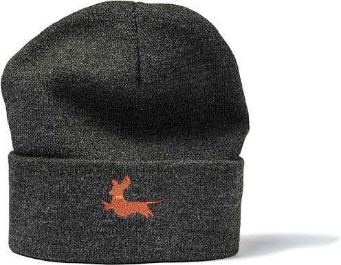 minifan Outdoor Strickmütze Herren & Damen : Dackel - Geschenk für Hundebesitzer Jäger Geschenke - Beanie Männer Mütze Wintermütze Hund (Charcoal)